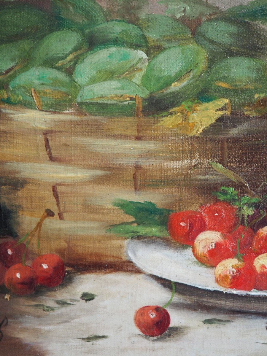 Nature morte aux cerises et amandes attribué à Roybet.-photo-2