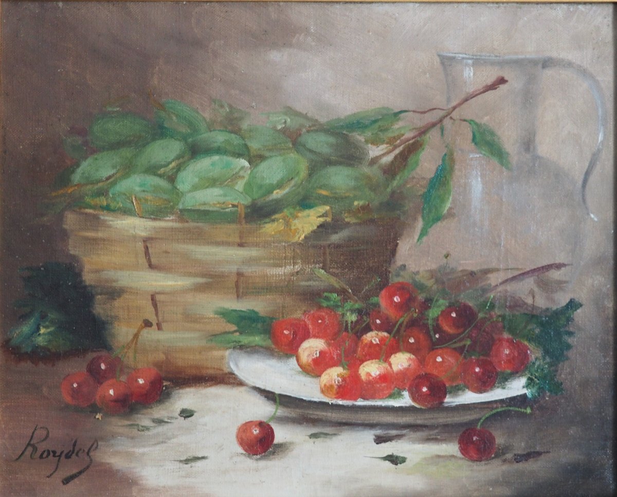 Roybet Ferdinand (1840-1920), Nature morte aux cerises et amandes