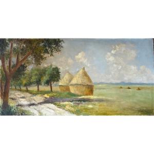 Ambrosini, Landscape With Haystacks.
