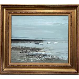 Bateaux devant la digue  par georges Laporte (1926-2000) 