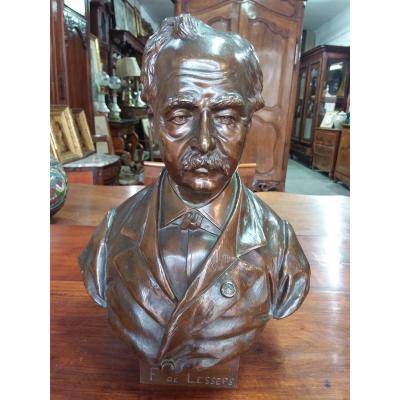 Bronze Bust Representative Ferdinand De Lesseps By Paul Comolera