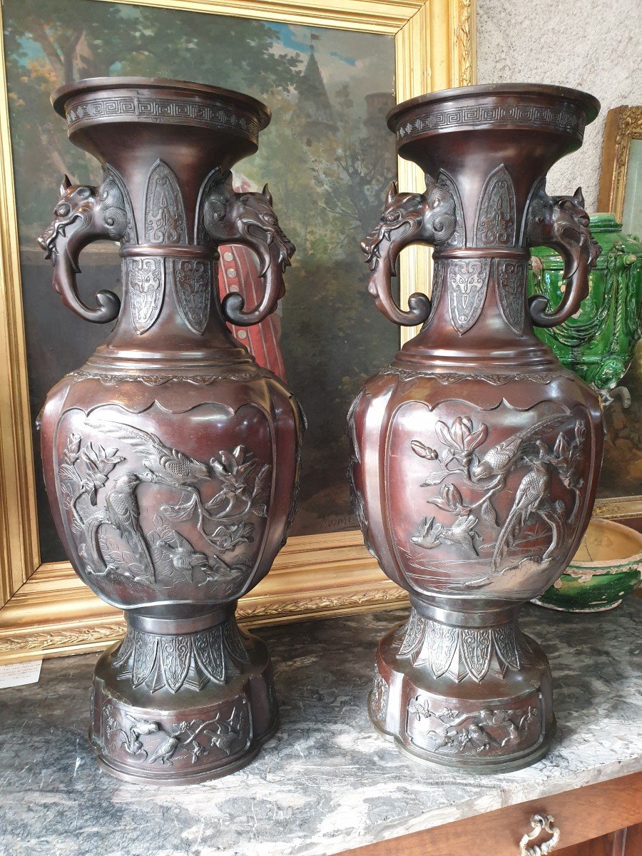 Importante Paire De Vases En Bronze , Japon ère Meiji-photo-6