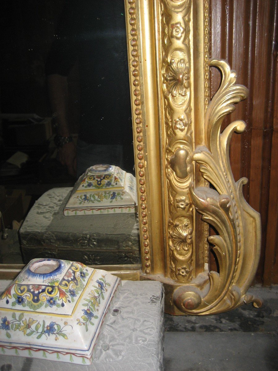 Important Miroir Napoléon III En Bois Stuqué Doré -photo-2