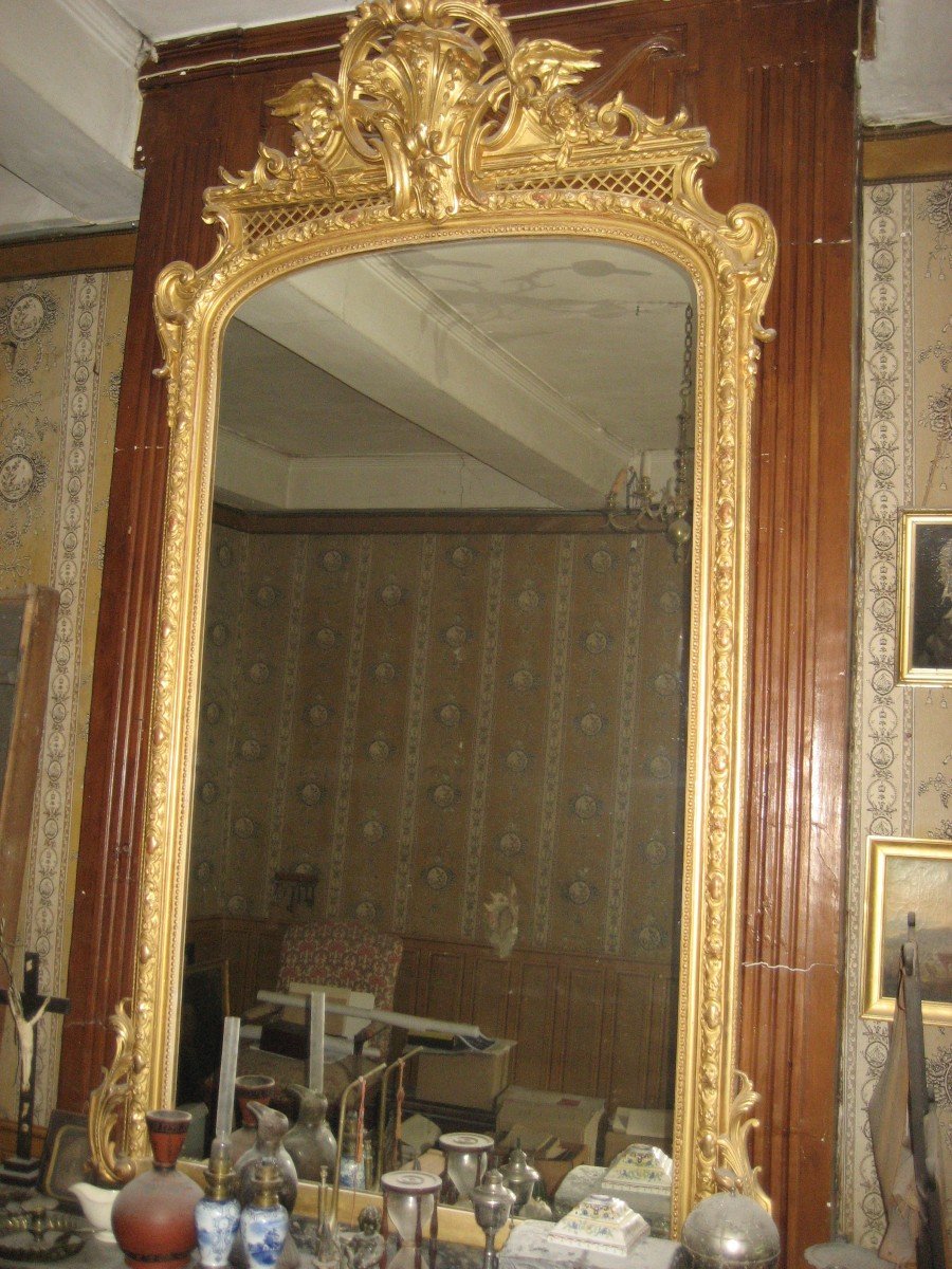 Important Miroir Napoléon III En Bois Stuqué Doré 