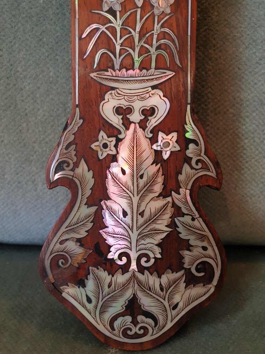 Wooden Crucifix Inlaid With Mother-of-pearl, Burgundy Cross. Indochinese Work-photo-2