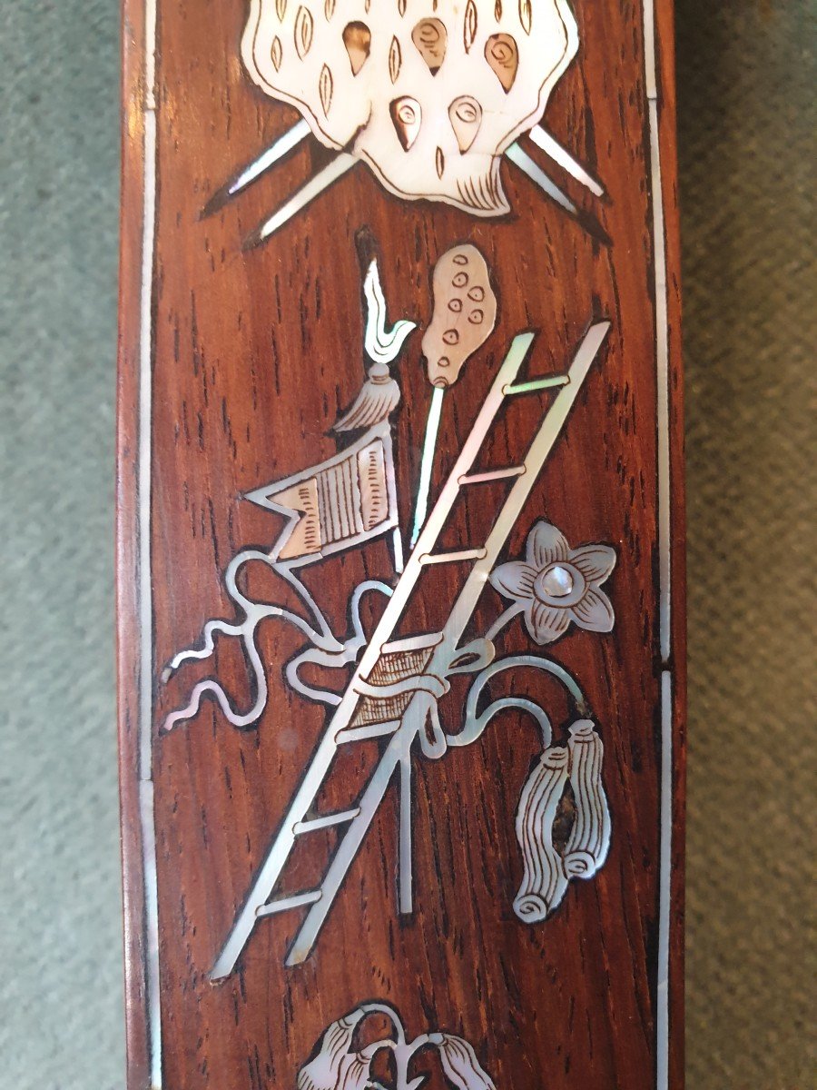 Wooden Crucifix Inlaid With Mother-of-pearl, Burgundy Cross. Indochinese Work-photo-1