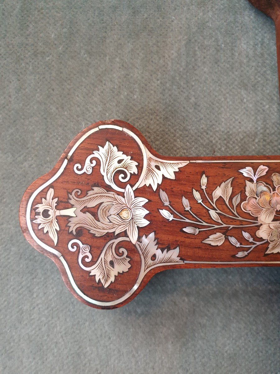 Wooden Crucifix Inlaid With Mother-of-pearl, Burgundy Cross. Indochinese Work-photo-8