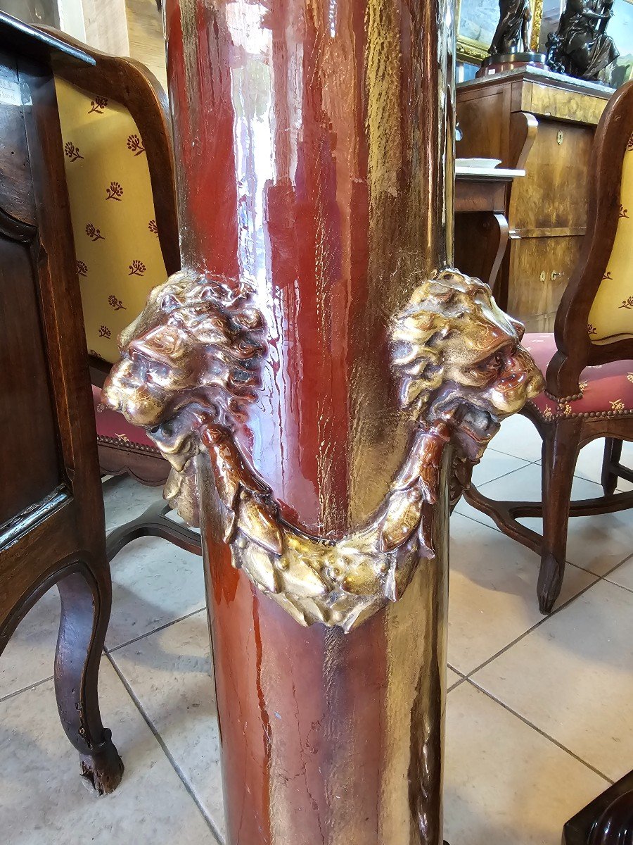 Pair Of Ceramic Columns By Clément Massier Gold Powder Finish-photo-4