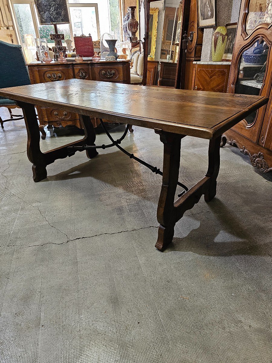 Spanish Table In Oak And Wrought Iron-photo-3