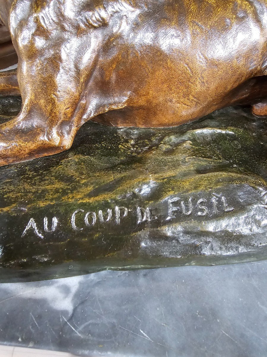Bronze Titré "au Coup De Fusil" Signé églantine Robert Lemaitre Cachet Du Fondeur Goldscheider-photo-7