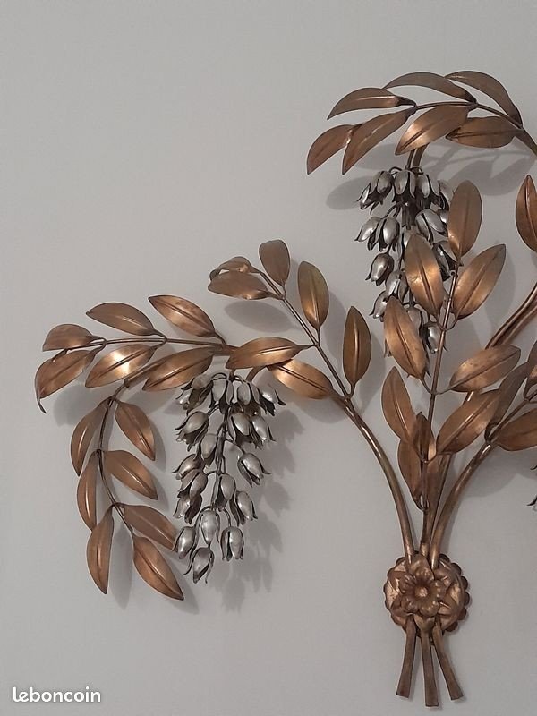 Large Wall Lamp And Pair Of Sconces In Gold And Silver Metal Design 1970s Hans Kögl-photo-3