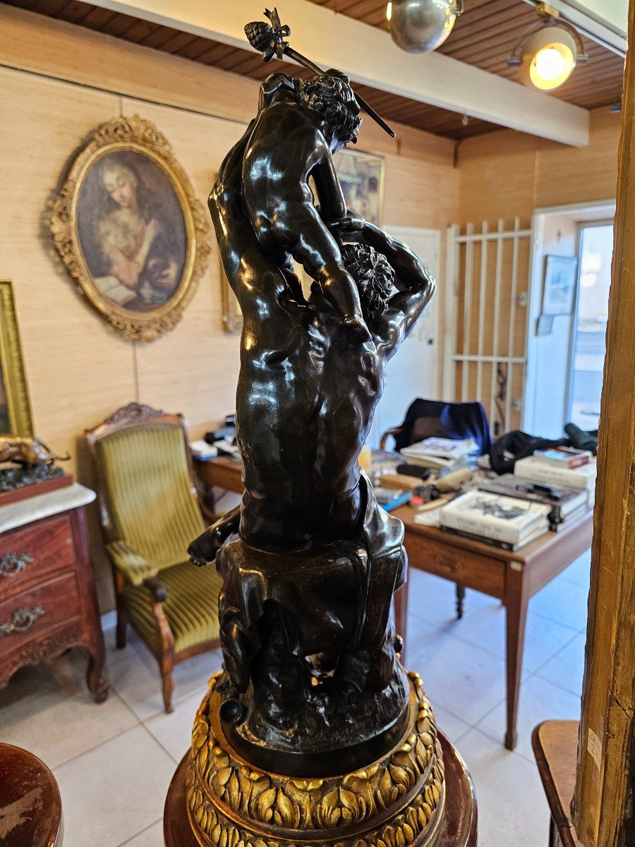 Bronze "the Childhood Of Bacchus" Signed Perraud 1859-photo-6