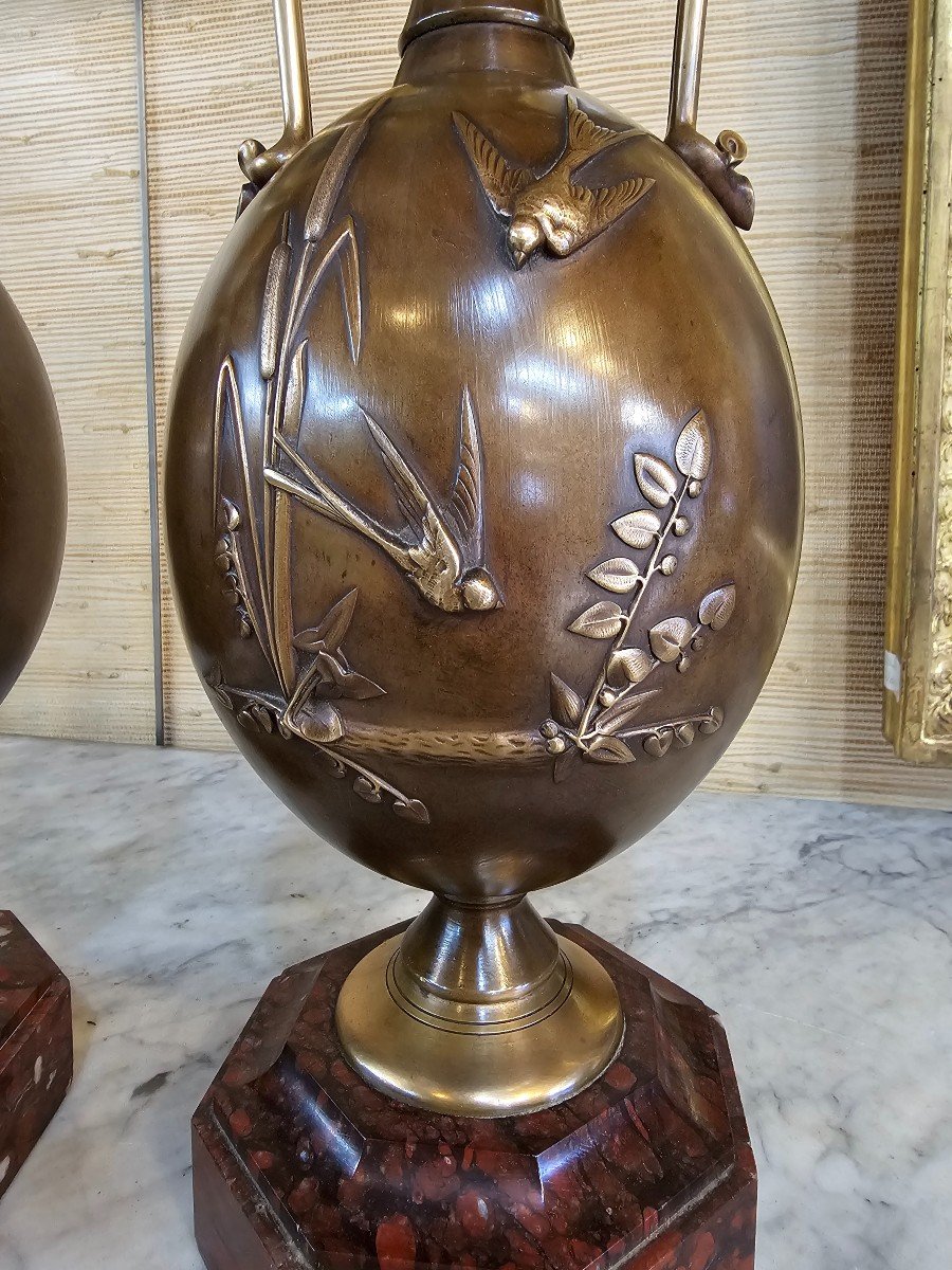 Pair Of Cast Bronze Vases Napoleon III Period Signed F Barbedienne And H Cahieux-photo-4