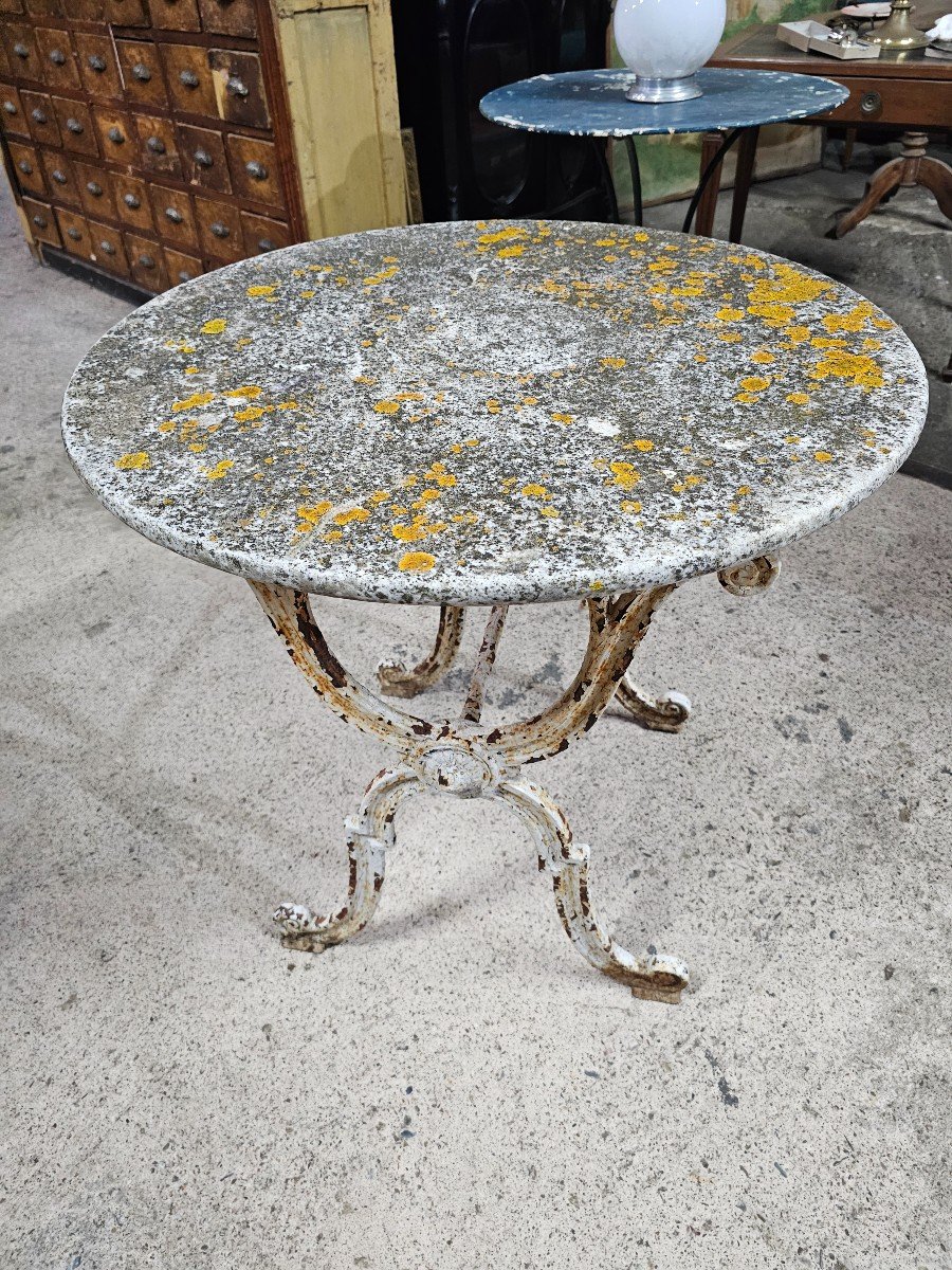 Garden Pedestal Table, Cast Iron Base And Marble Top. Very Beautiful Natural Part. -photo-3