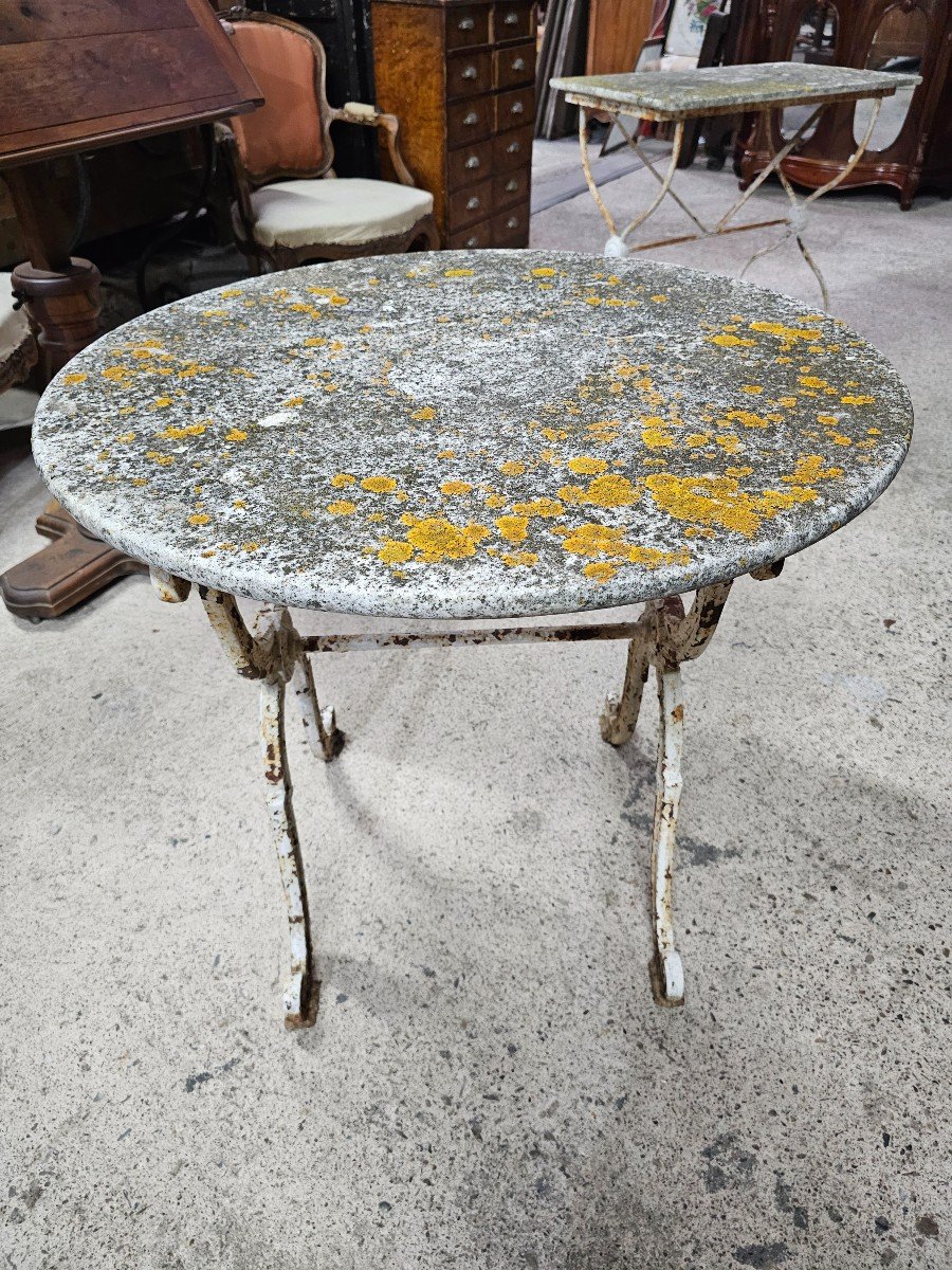 Garden Pedestal Table, Cast Iron Base And Marble Top. Very Beautiful Natural Part. -photo-4