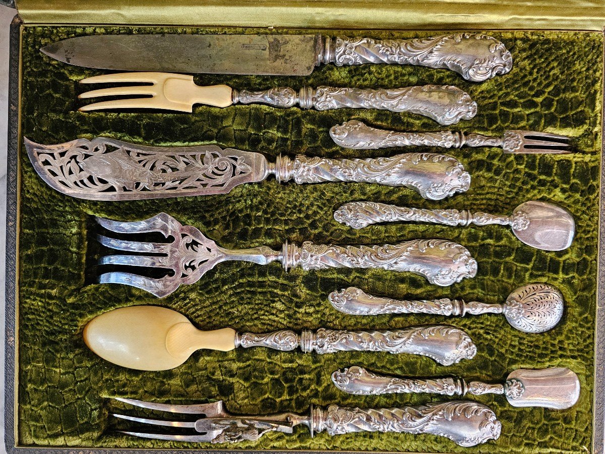 Riche Et Complet Coffret De Service Napoléon III  Argent Fourré -photo-3