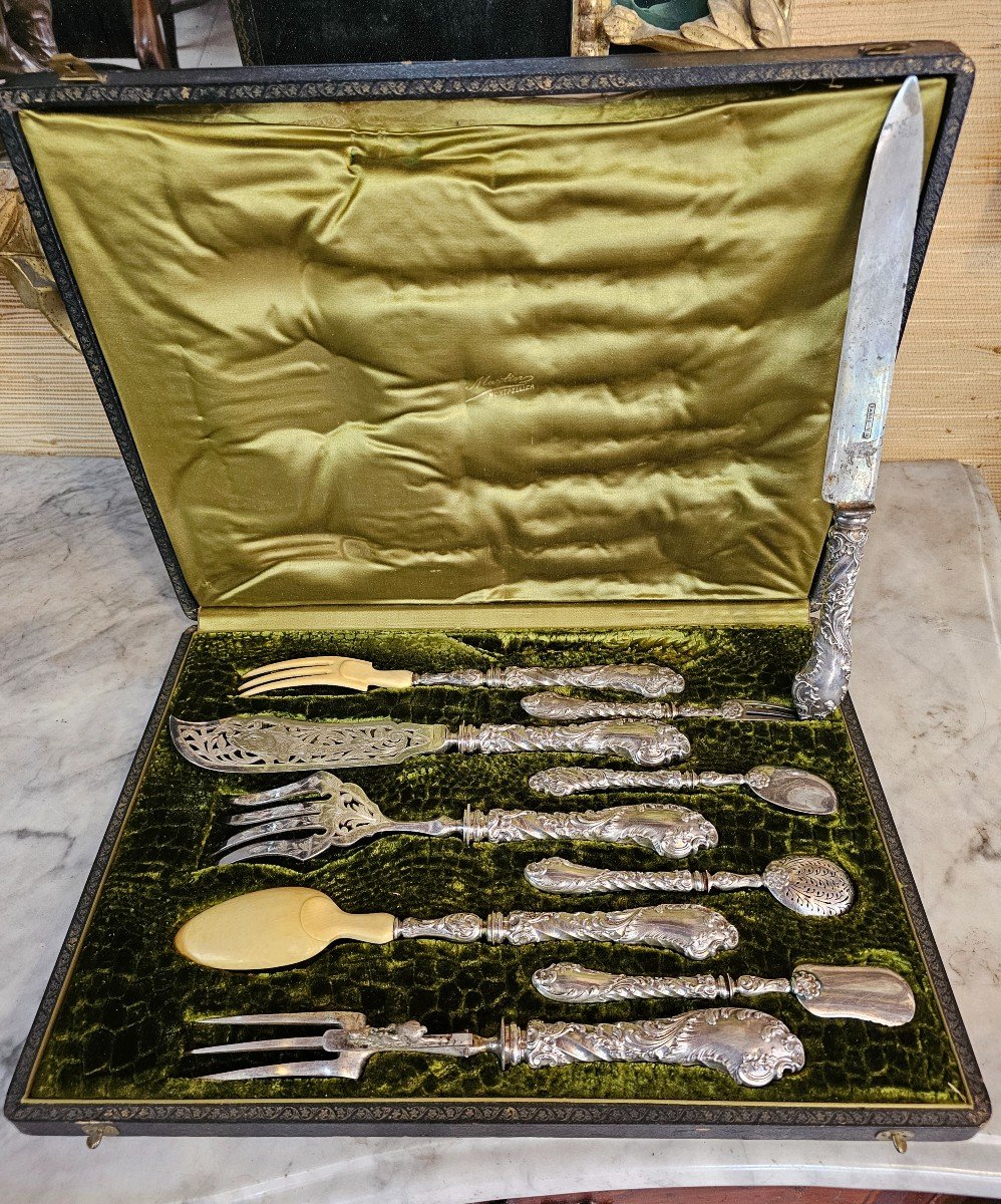 Riche Et Complet Coffret De Service Napoléon III  Argent Fourré 