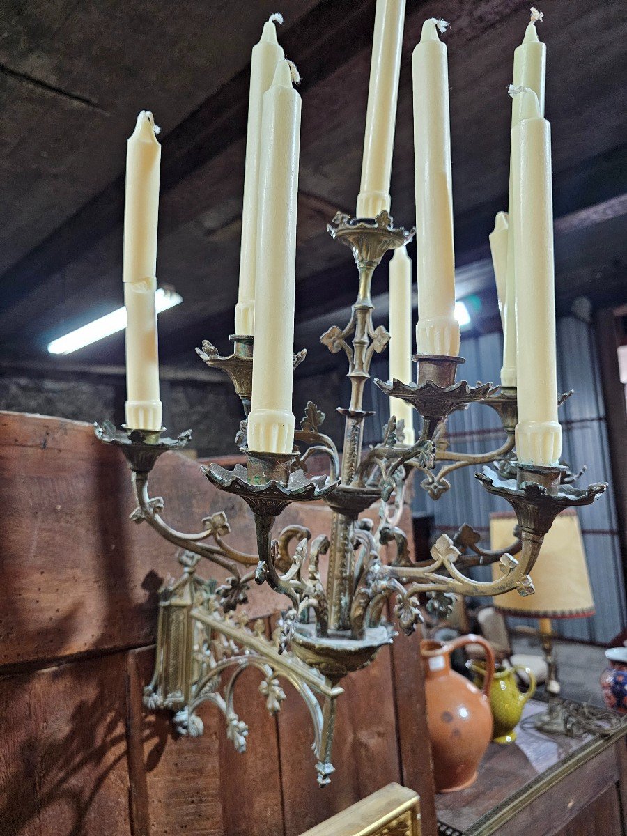 Pair Of Neo-gothic Brass Wall Lights-photo-5
