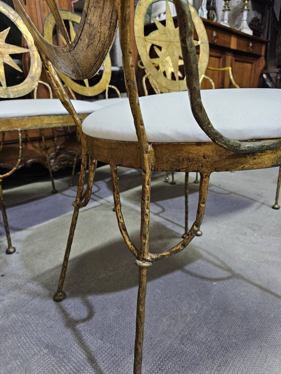 Ensemble De 4 Chaises Et 2 Fauteuils En Métal Doré XXème-photo-2
