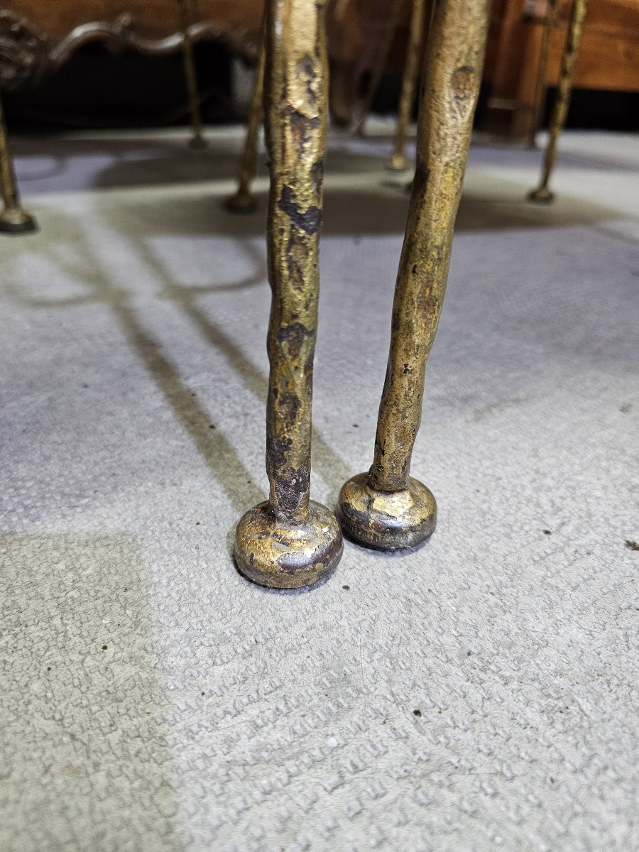 Ensemble De 4 Chaises Et 2 Fauteuils En Métal Doré XXème-photo-7