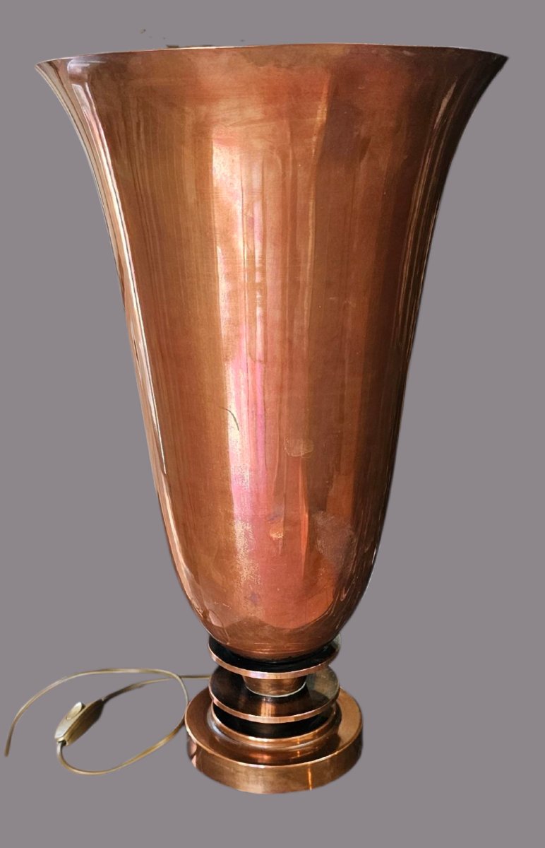 Lampe de bureau Art Déco en forme de tulipe en cuivre  France années 1930-photo-3