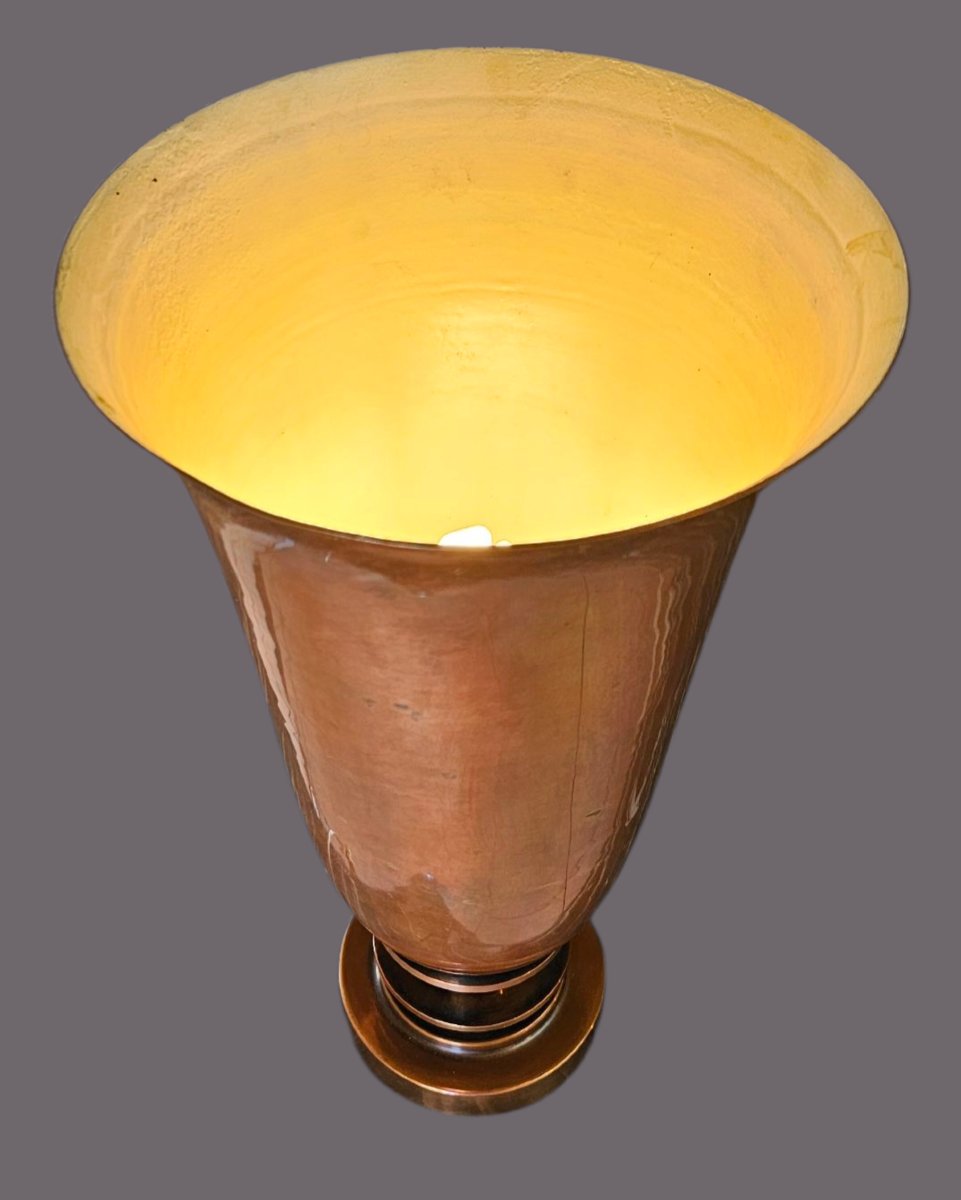 Lampe de bureau Art Déco en forme de tulipe en cuivre  France années 1930-photo-2