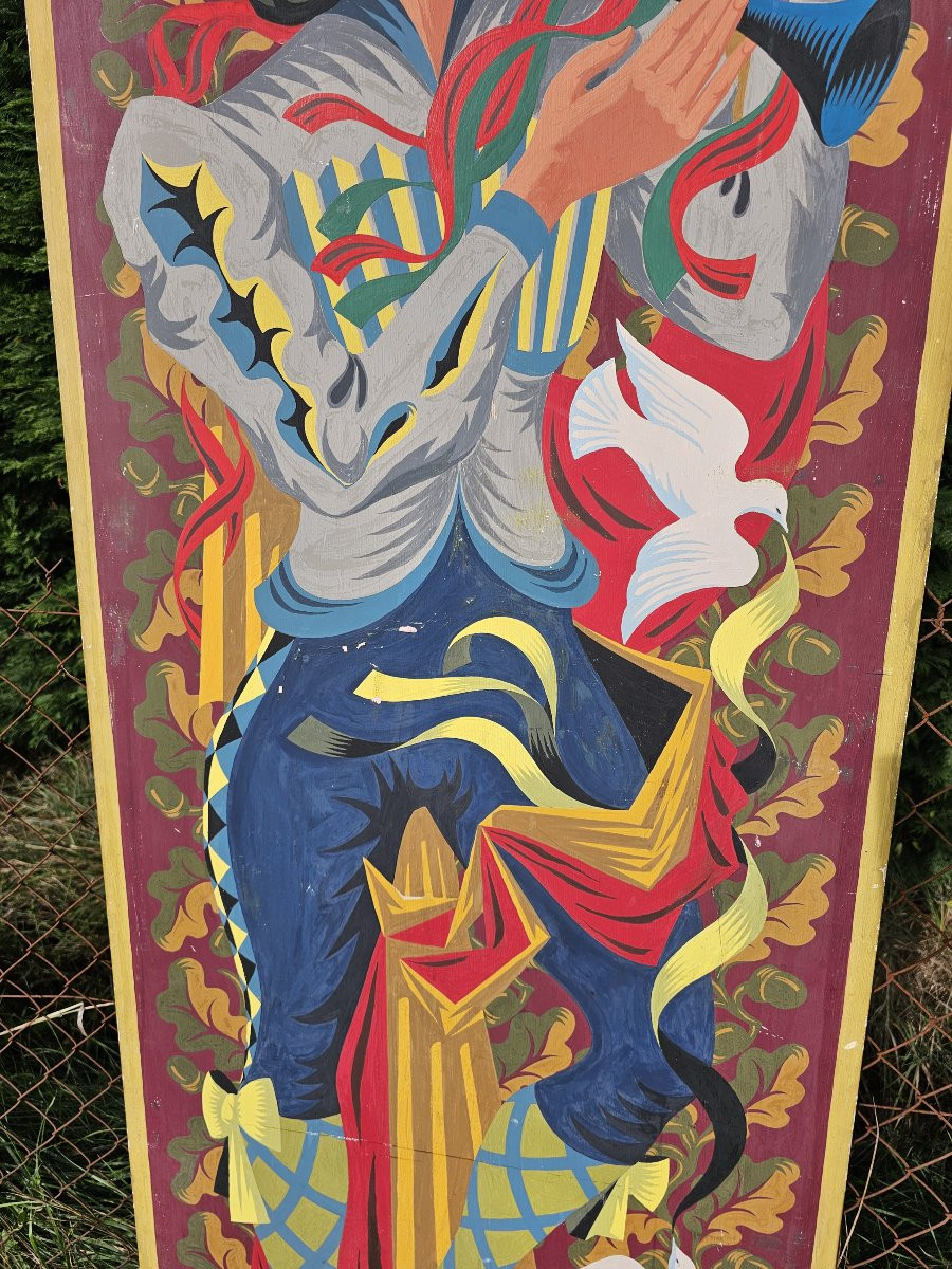 Decorative Theater Panel Depicting A Troubadour Playing The Double Flute -photo-3