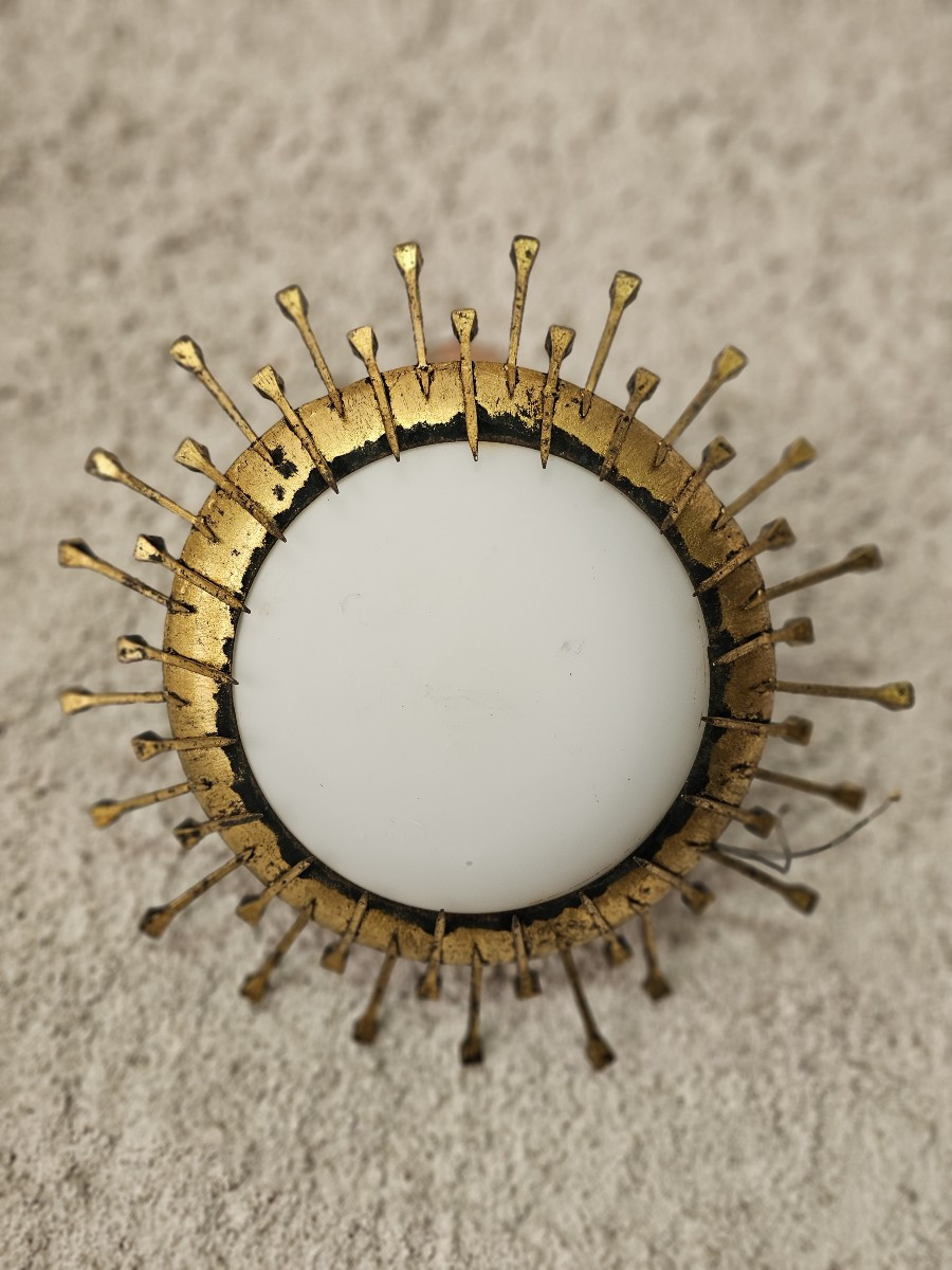 Brutalist Ceiling Light With Radiating Nail Decoration 