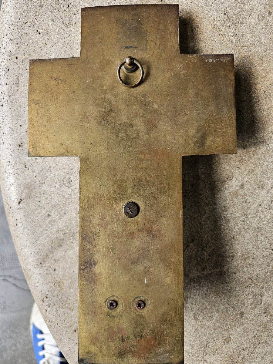 Crucifix And Holy Water Font In Cloisonné Enamel On A White Marble Cross -photo-4