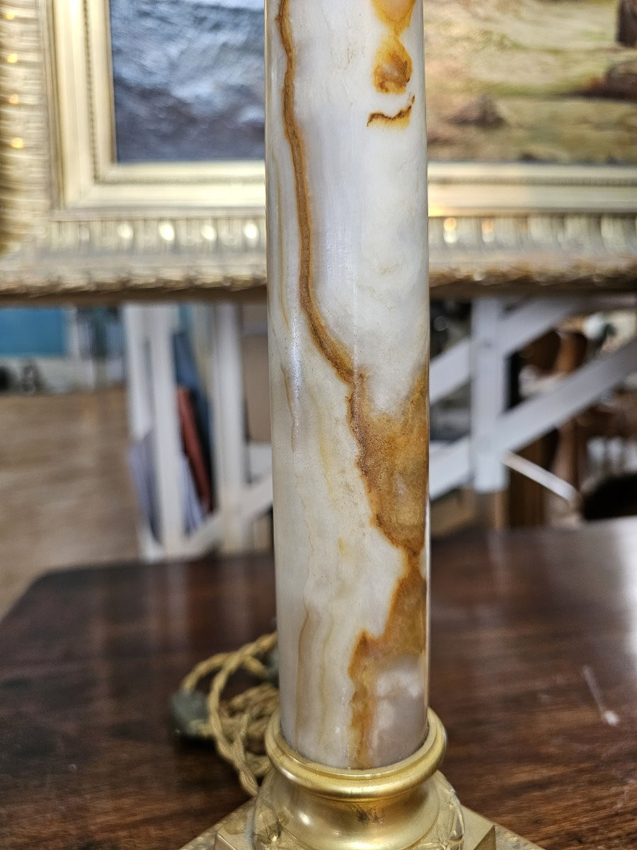 Corinthian Column-shaped Lamp Base In Onyx And Gilded Bronze -photo-2
