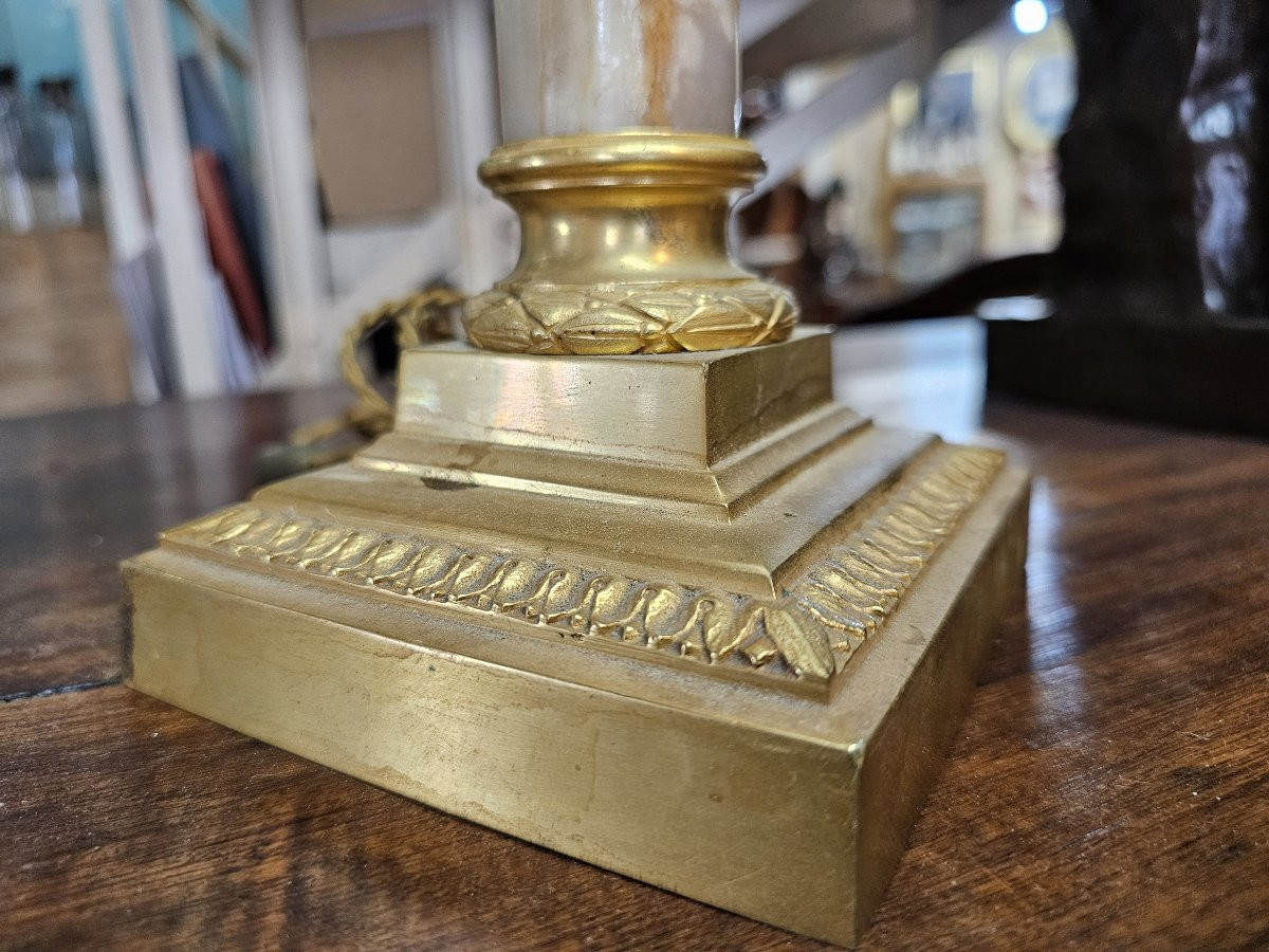 Corinthian Column-shaped Lamp Base In Onyx And Gilded Bronze -photo-4