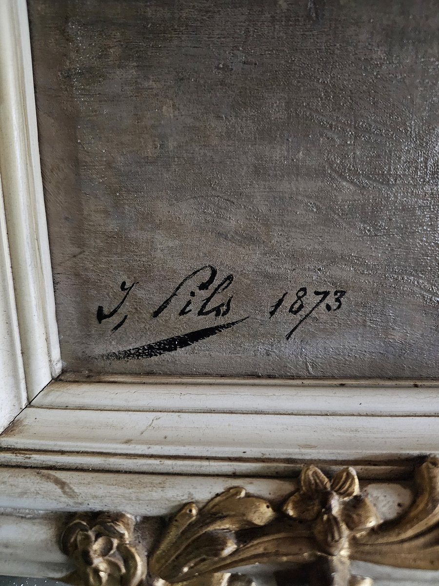 Framed Oil On Canvas Signed Isidore Pils "walk And Encounter In The Park"-photo-2