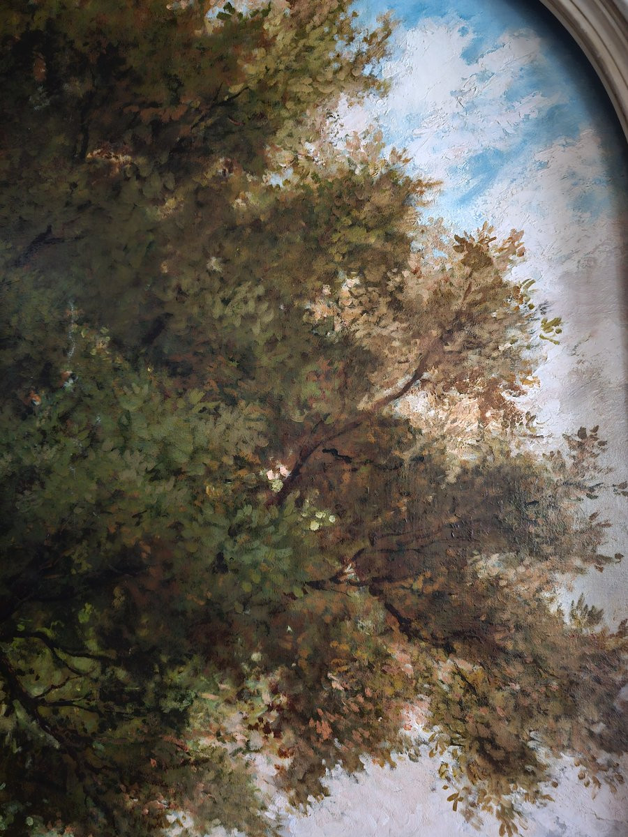 Framed Oil On Canvas Signed Isidore Pils "walk And Encounter In The Park"-photo-3