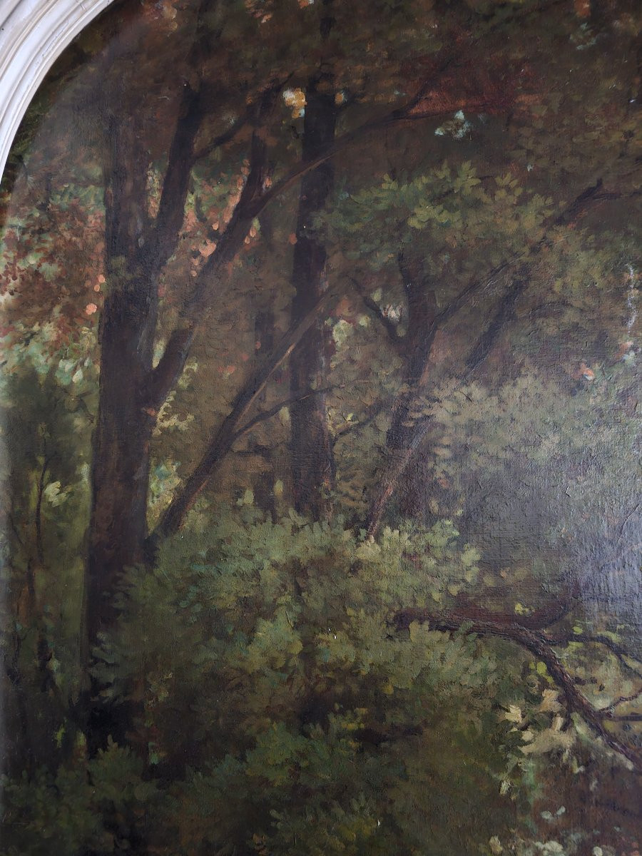 Framed Oil On Canvas Signed Isidore Pils "walk And Encounter In The Park"-photo-4