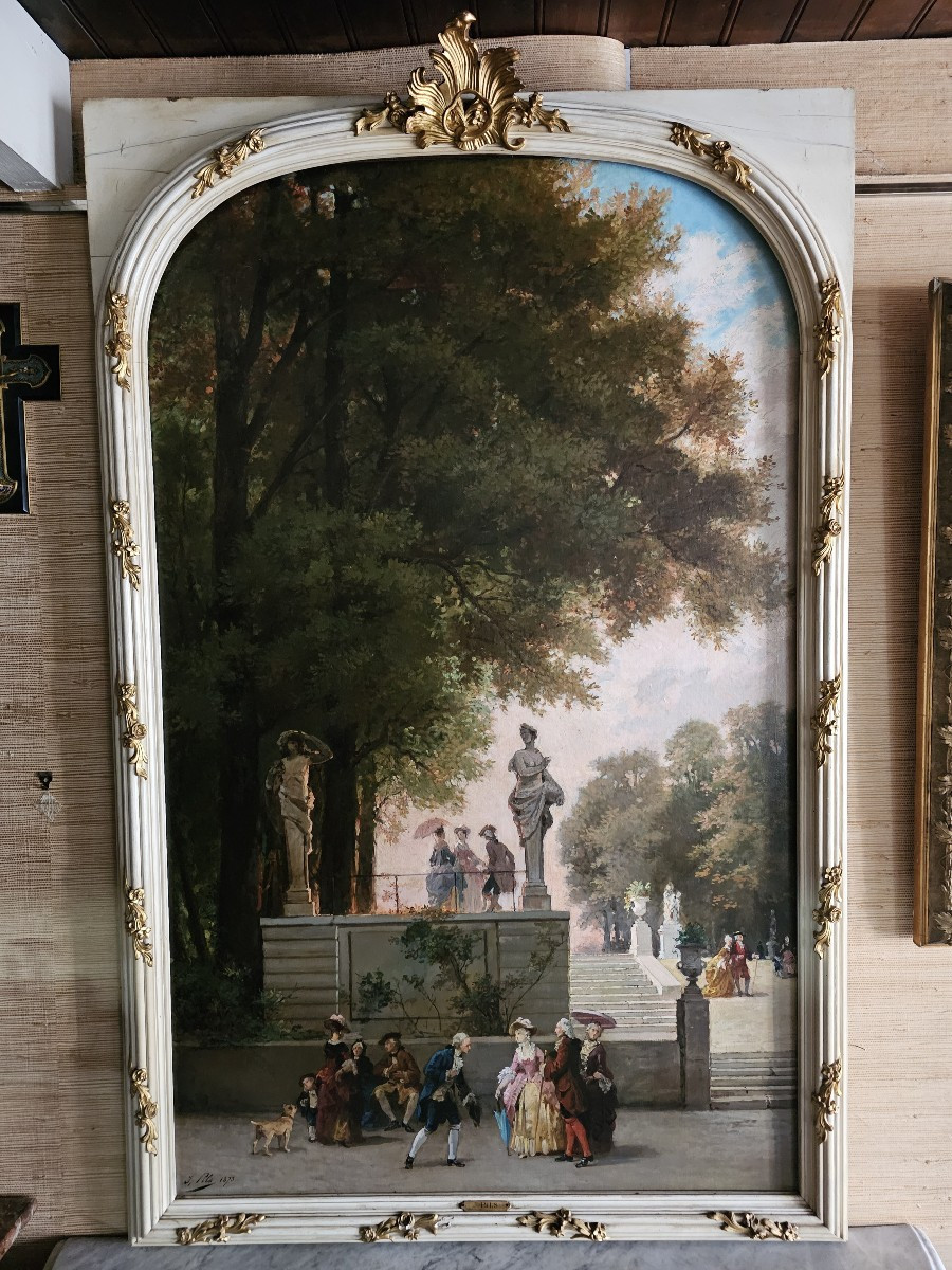 Framed Oil On Canvas Signed Isidore Pils "walk And Encounter In The Park"