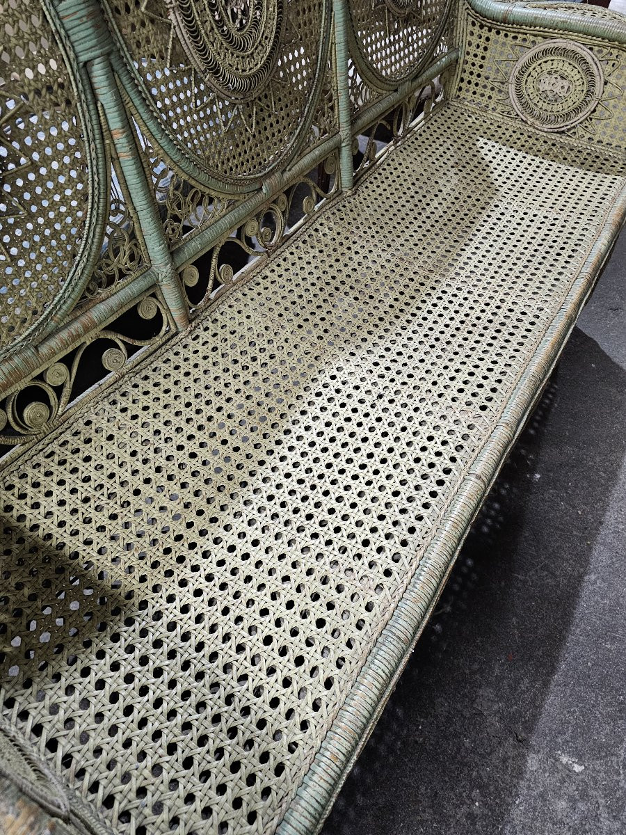 Banquette en rotin fin XIXème début XXème-photo-3
