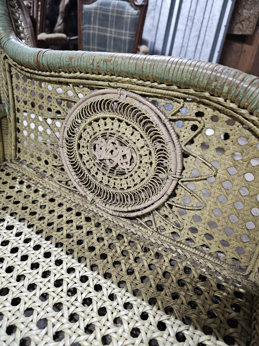 Banquette en rotin fin XIXème début XXème-photo-4