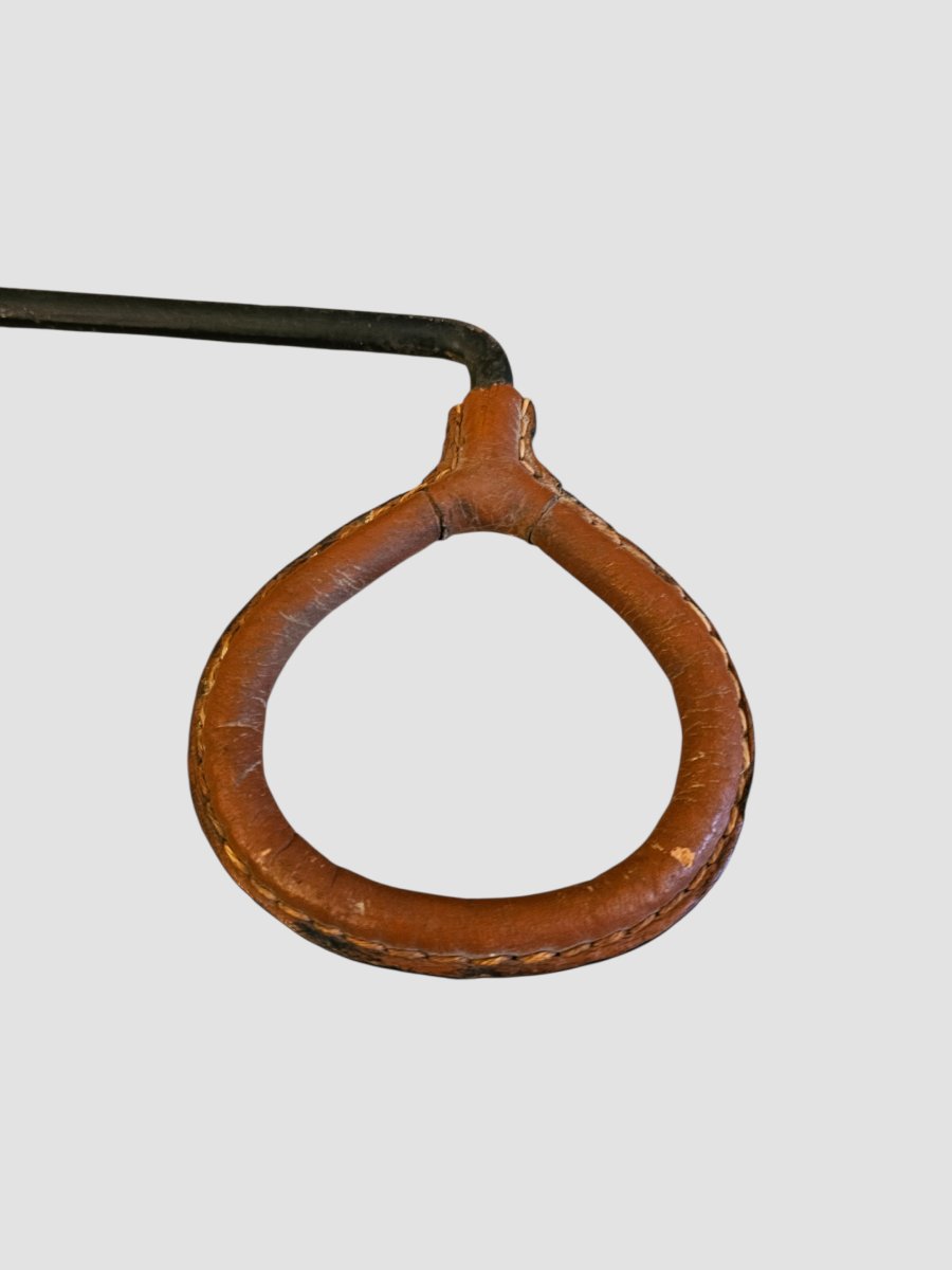 Porte-manteau métal et cuir piqûre sellier par Jacques Adnet-photo-5
