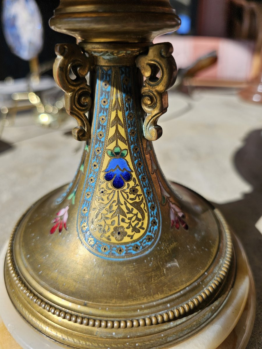 Coupe en onyx , bronze doré et émaux cloisonnés polychromes-photo-2