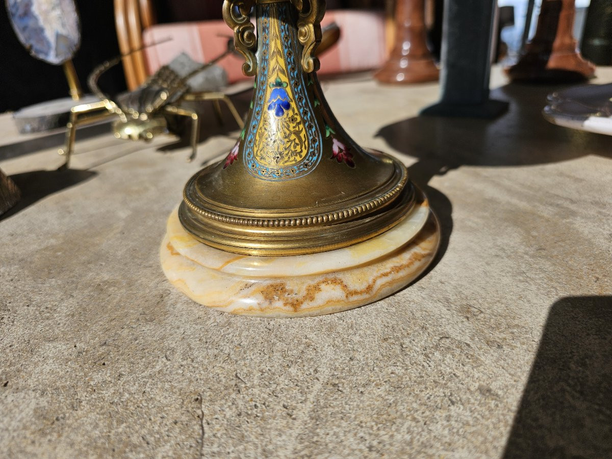 Coupe en onyx , bronze doré et émaux cloisonnés polychromes-photo-8