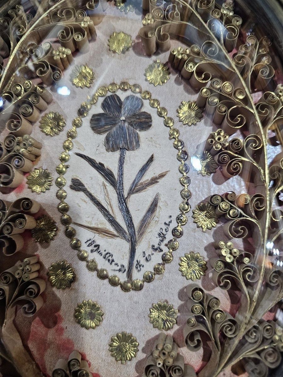 Reliquary Frame With Paper Filigree And Hair Work, 19th Century-photo-2