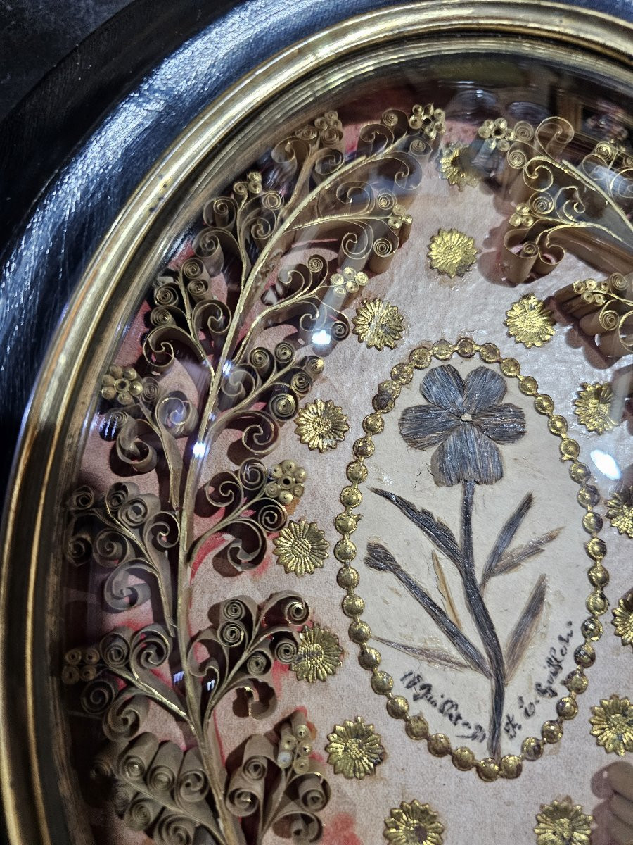 Reliquary Frame With Paper Filigree And Hair Work, 19th Century-photo-3