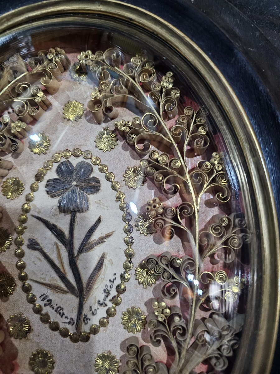 Reliquary Frame With Paper Filigree And Hair Work, 19th Century-photo-4