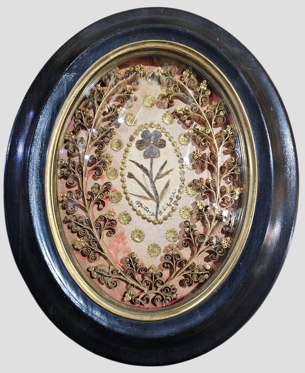 Reliquary Frame With Paper Filigree And Hair Work, 19th Century