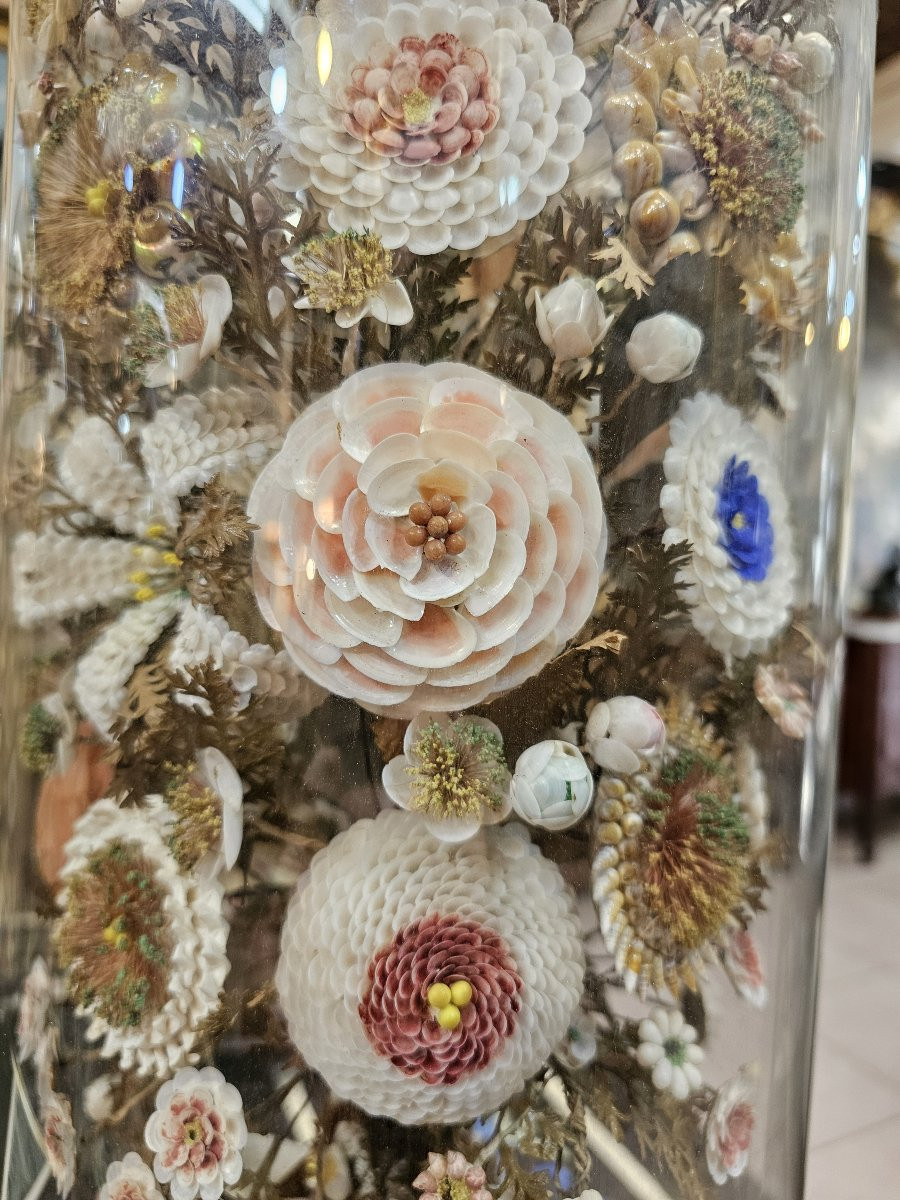 Set Of 9 Wedding Globes, Shell Work, Spain, Late 19th Century-photo-4