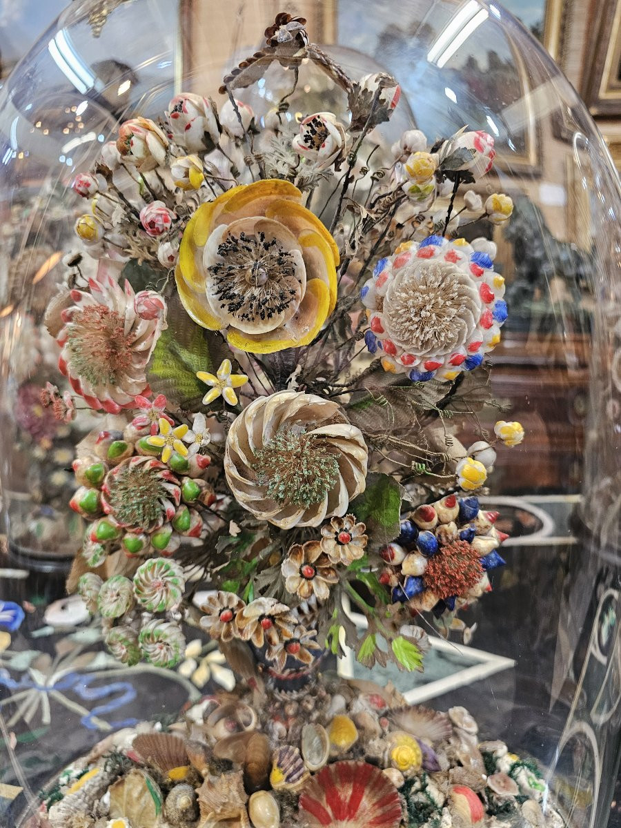 Set Of 9 Wedding Globes, Shell Work, Spain, Late 19th Century-photo-2