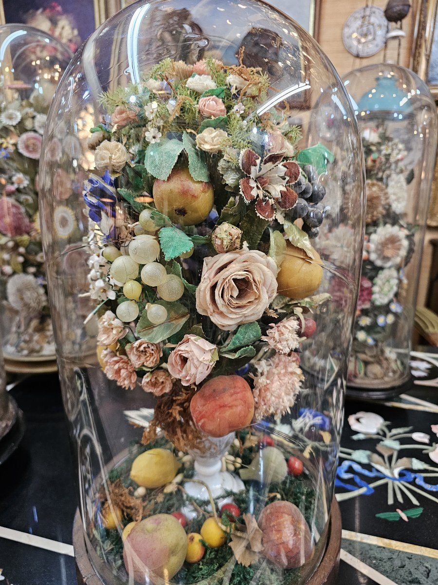 Set Of 9 Wedding Globes, Shell Work, Spain, Late 19th Century-photo-3