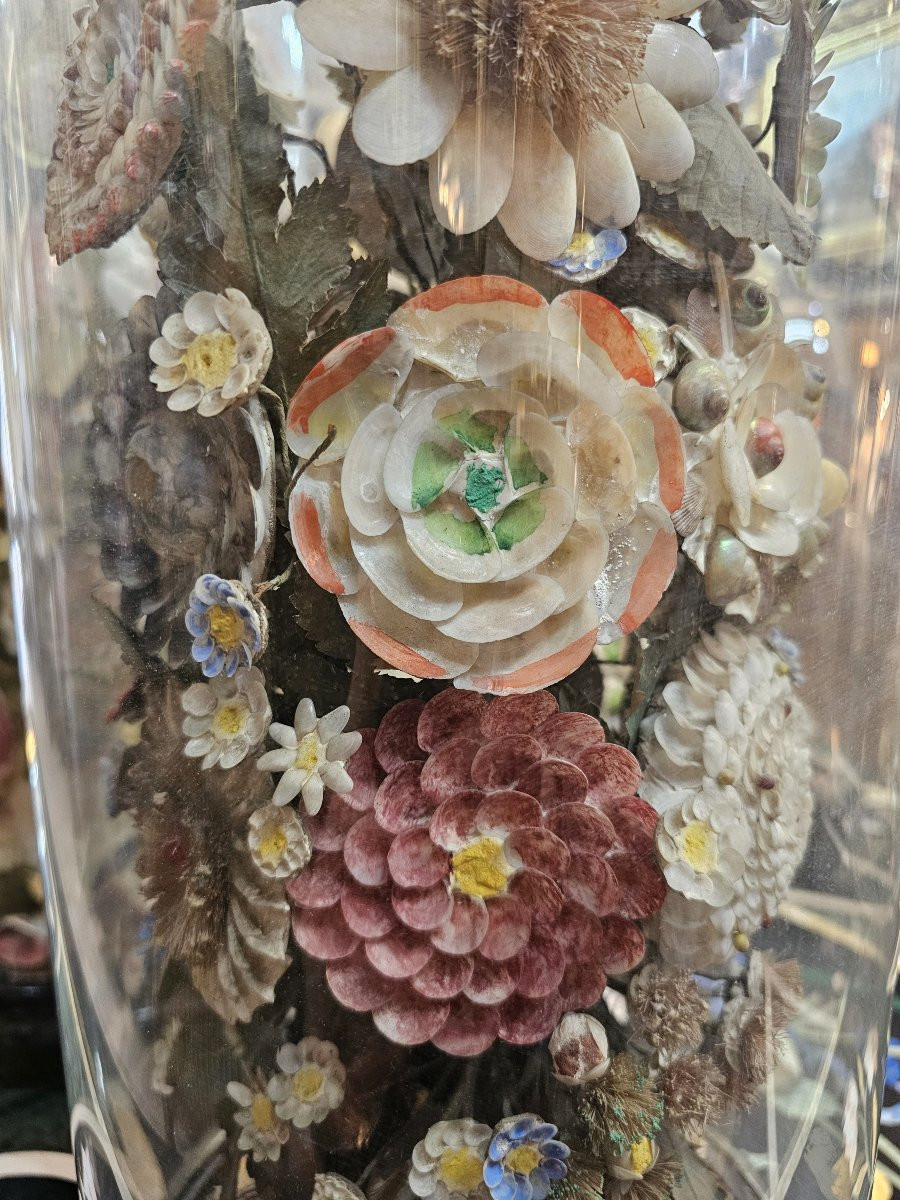 Set Of 9 Wedding Globes, Shell Work, Spain, Late 19th Century-photo-5