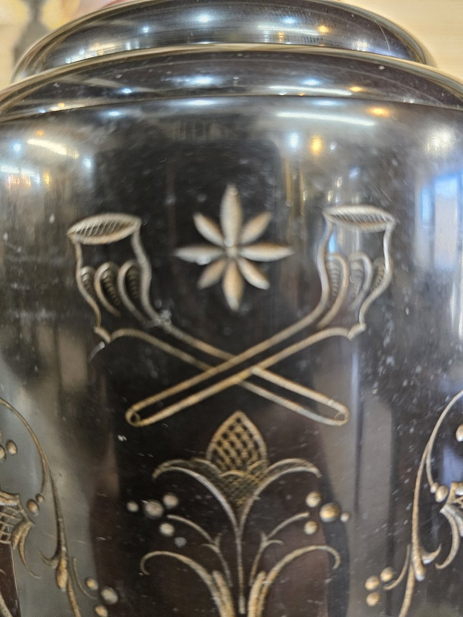 Pot à tabac en marbre noir , marbre rouge du Languedoc et onyx -photo-3