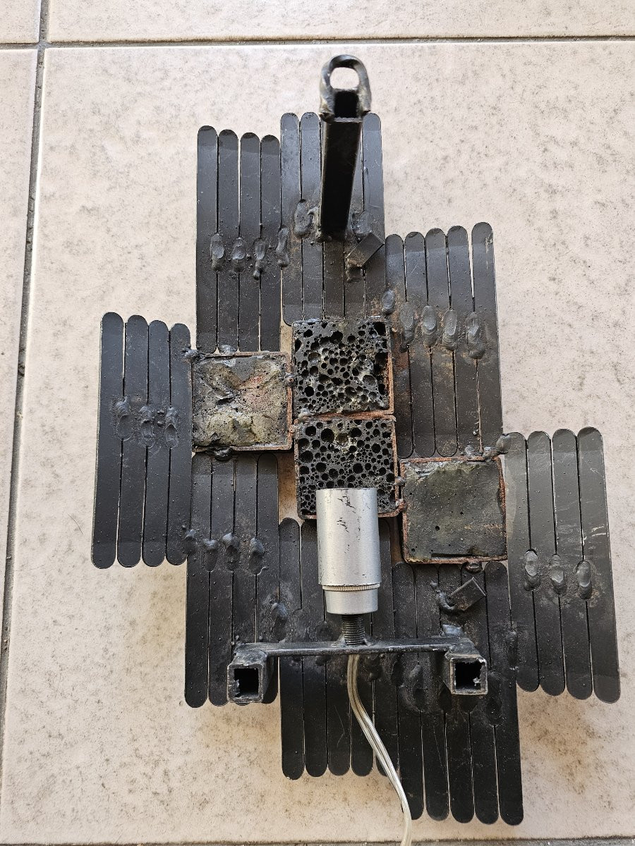 Paire d'Appliques Brutalistes en Métal  et Verre, Italie, années 70-photo-7